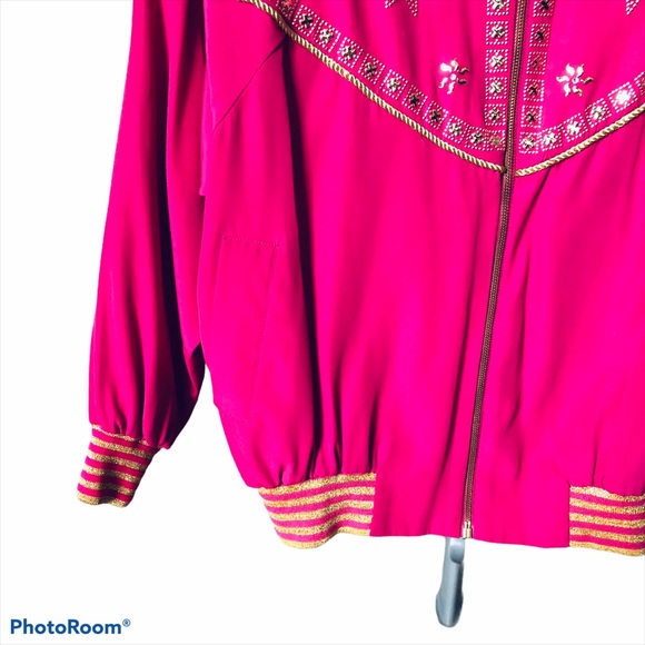 Embroidered Pink Bomber Jacket Glamorous Studded Metallic - Picture 7 of 10